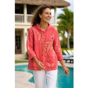 Winter Sun Coral Gold Linen Hoodie Jacket Small